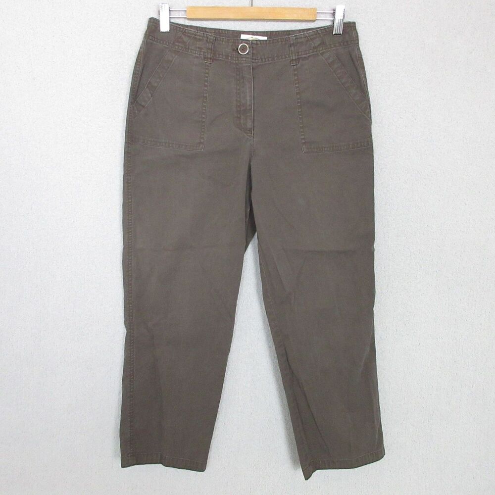 Talbots Pants Womens 10 Stretch Twill Straight Leg Brown Casual Patch Pockets